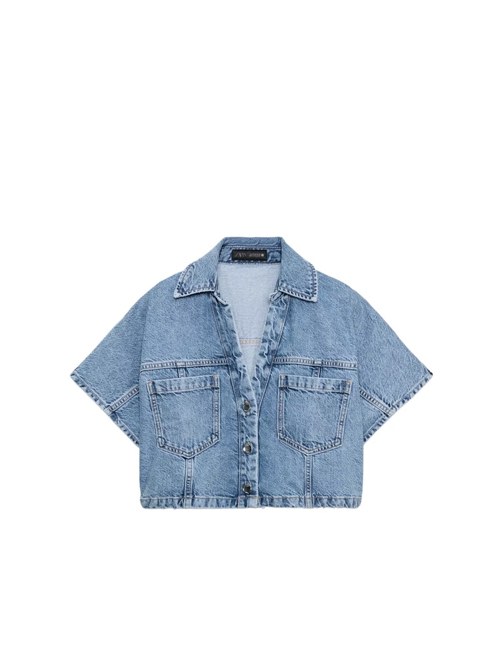 Zara Cropped Light Blue Denim Shirt-Jacket